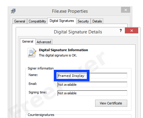 Screenshot of the Framed Display certificate